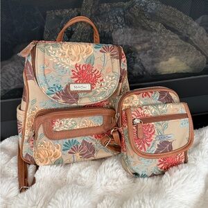 ❤️💖NWT Multisac adorable Floral Backpack and Crossbody Set - Tan and Brown